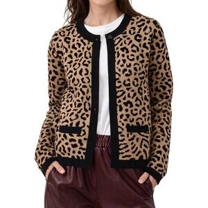 Sag Harbor Petite Animal Print Cardigan Sweater Leopard Zebra Tan Black